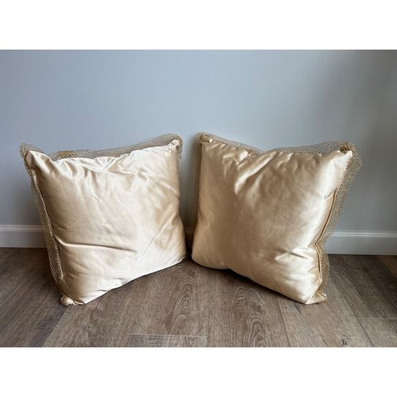 Set of 2 Handmade Satin Geometric Textured Champagne Throw Pillows - Picture 2 of 5